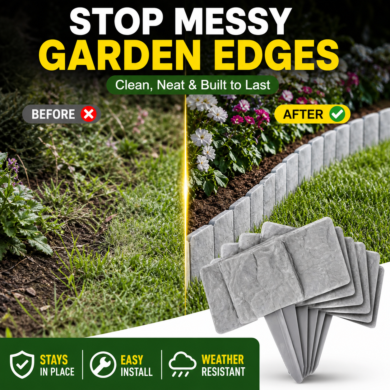 🌿✨Vodlan™ Stone-Look Edging Fence - Garden Edges That Stay Clean🏡♻️(OFFER)