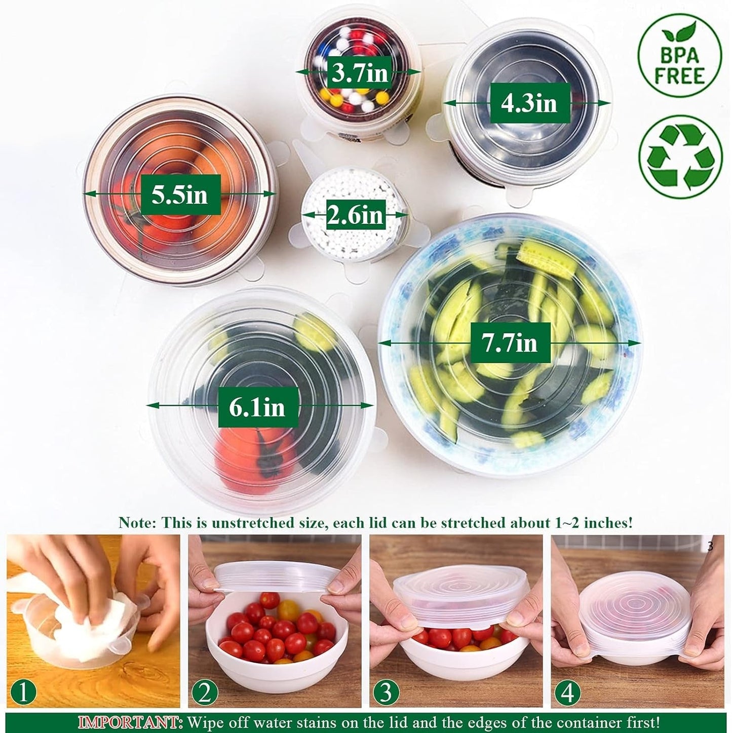 Slonkaz™ Reusable Silicone Lids — 6 PCS Stretch Bowl & Pot Covers