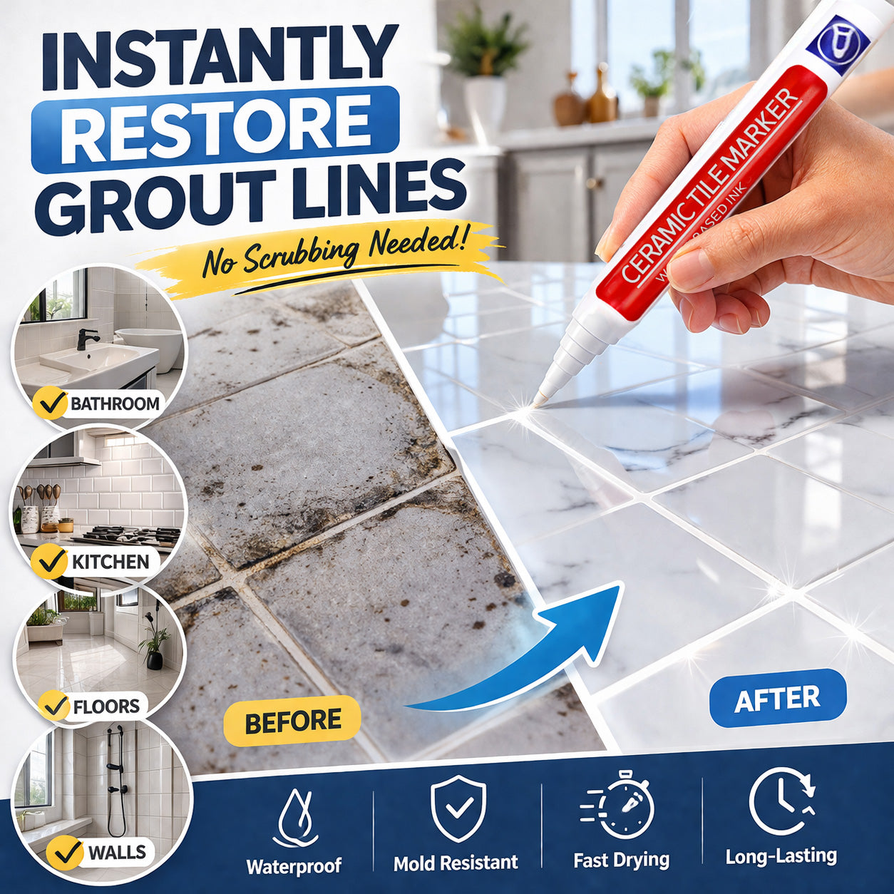 🖌️Slonkaz™ Anti-Mould & Waterproof Joint Pen for Ceramic Tiles!