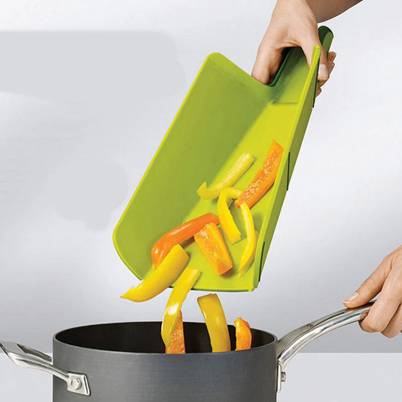 Slonkaz™ Foldable Cutting Board with Easy-Pour Funnel Design – Chop & Pour Straight into Pan, Non-Slip Plastic Kitchen Prep Board
