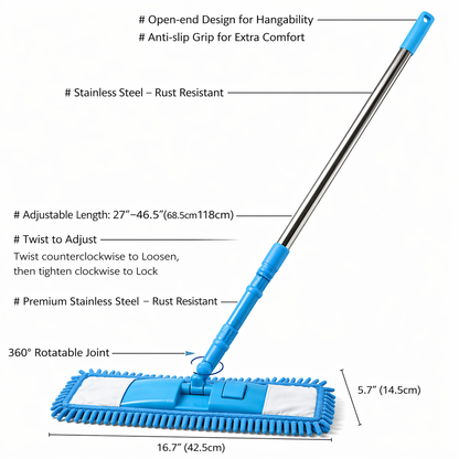 Slonkaz™ Detachable Coral Fleece Flat Mop with Stainless Steel Handle
