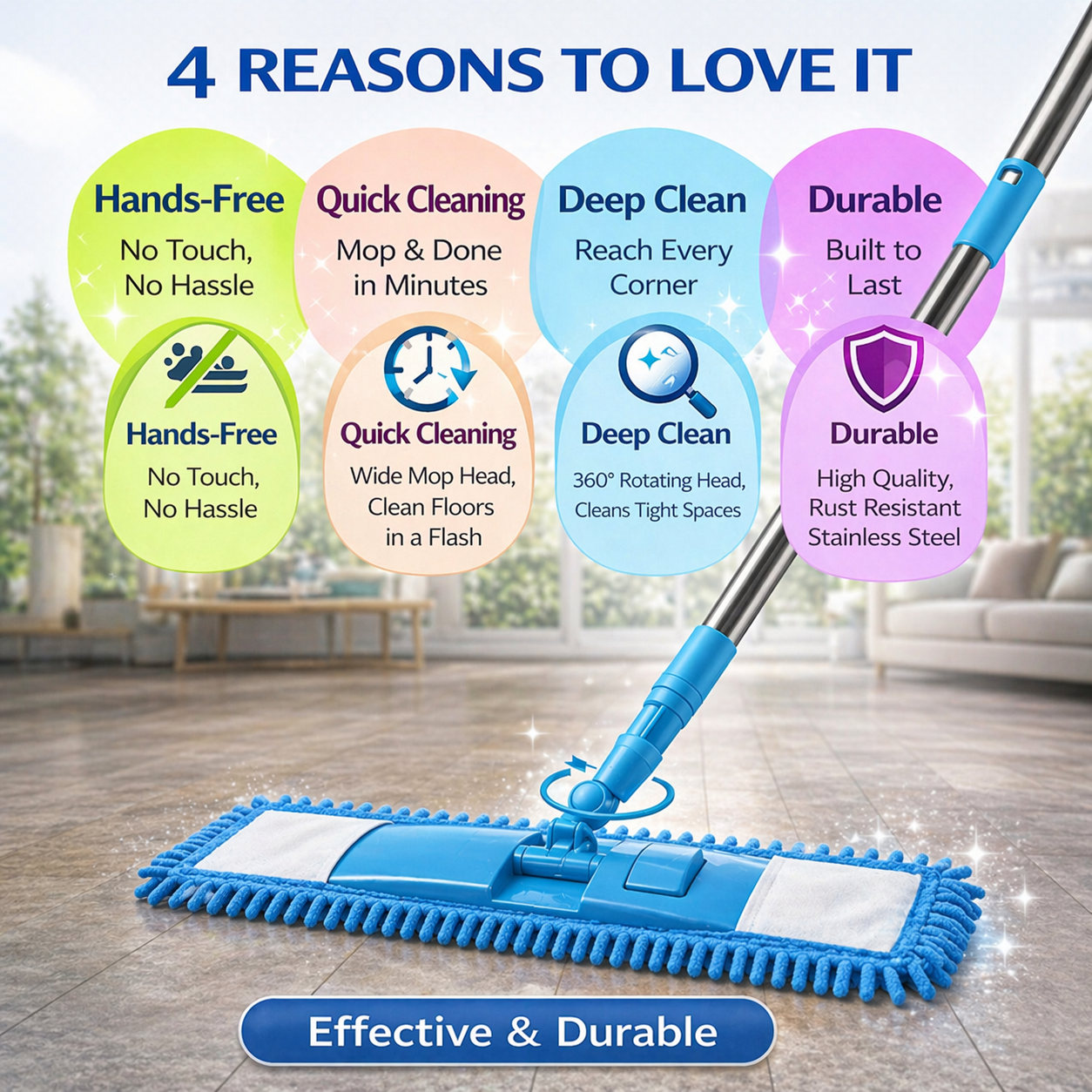 Slonkaz™ Detachable Coral Fleece Flat Mop with Stainless Steel Handle