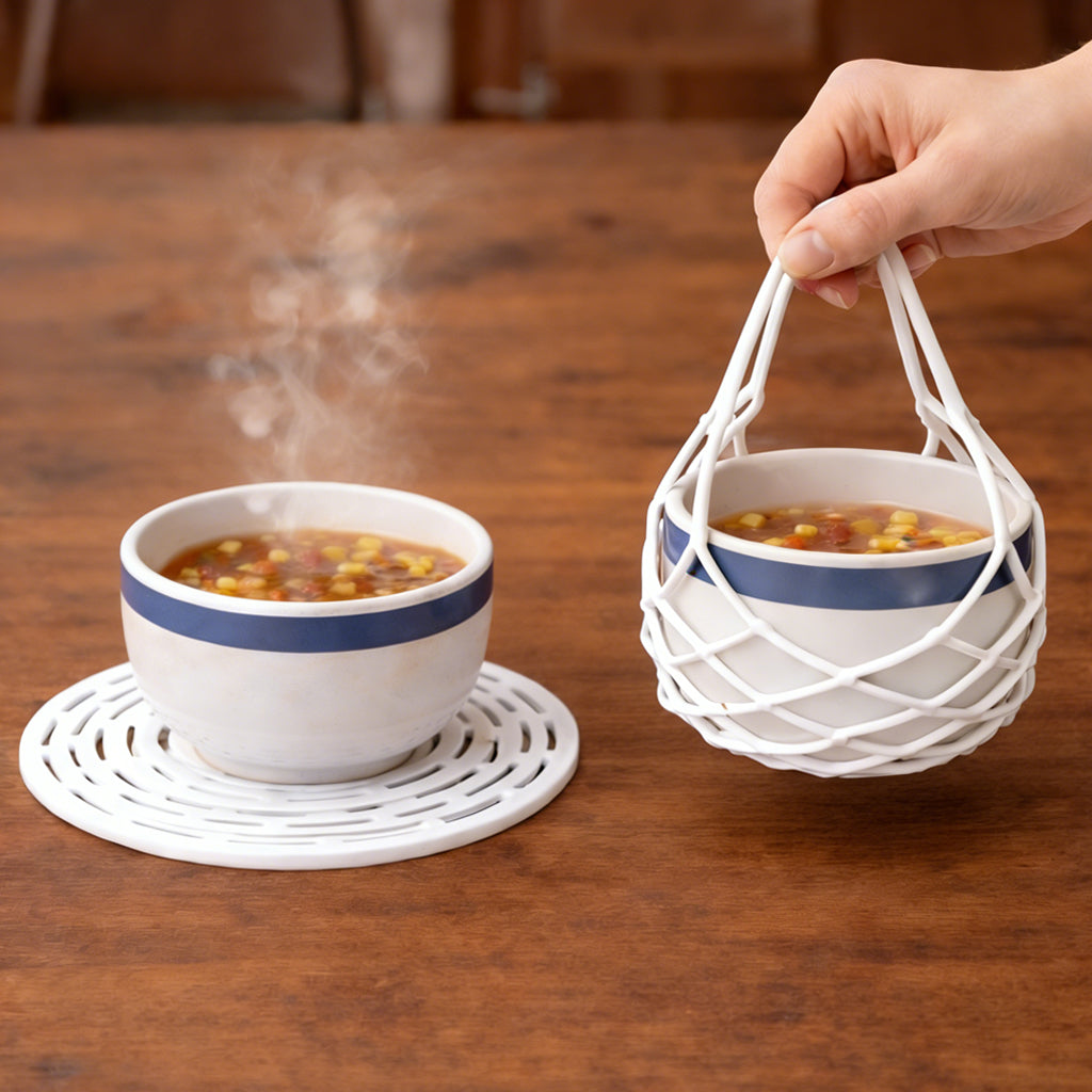 Slonkaz™ 2-in-1 Zero-Void™ Silicone Mesh Bag & Heat-Resistant Trivet Mat for Hot Bowls