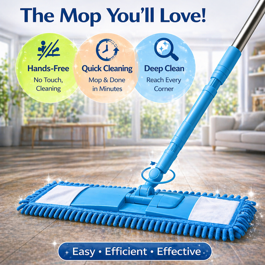 Slonkaz™ Detachable Coral Fleece Flat Mop with Stainless Steel Handle
