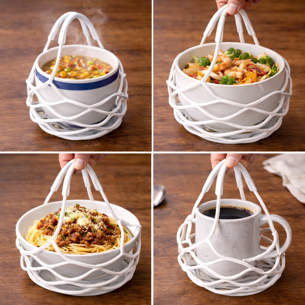 Slonkaz™ 2-in-1 Zero-Void™ Silicone Mesh Bag & Heat-Resistant Trivet Mat for Hot Bowls