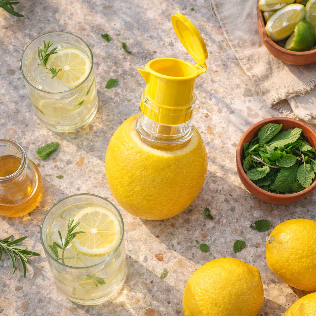 Slonkaz™ 2-in-1 Mini Citrus Juicer – Mess-Free, Seed-Free, Effortless Squeeze Lemon & Orange Press for Everyday Kitchen Use