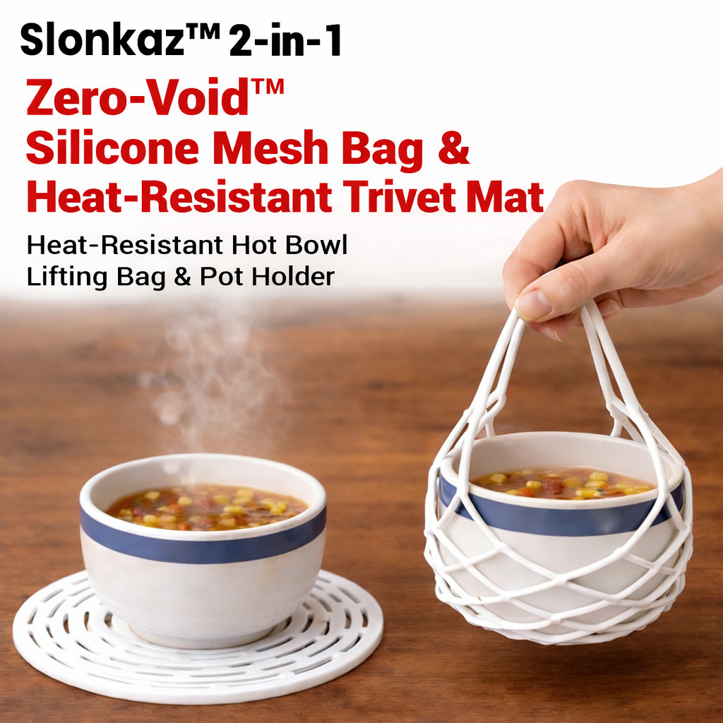 Slonkaz™ 2-in-1 Zero-Void™ Silicone Mesh Bag & Heat-Resistant Trivet Mat for Hot Bowls