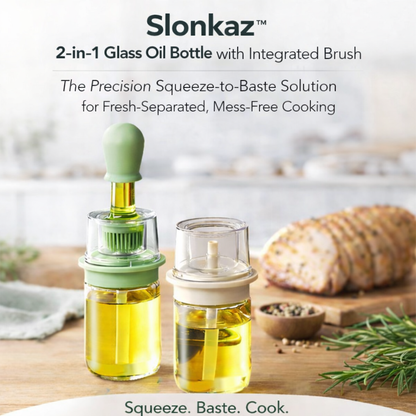 Slonkaz™ 2-in-1 Glass Oil Bottle with Integrated Brush