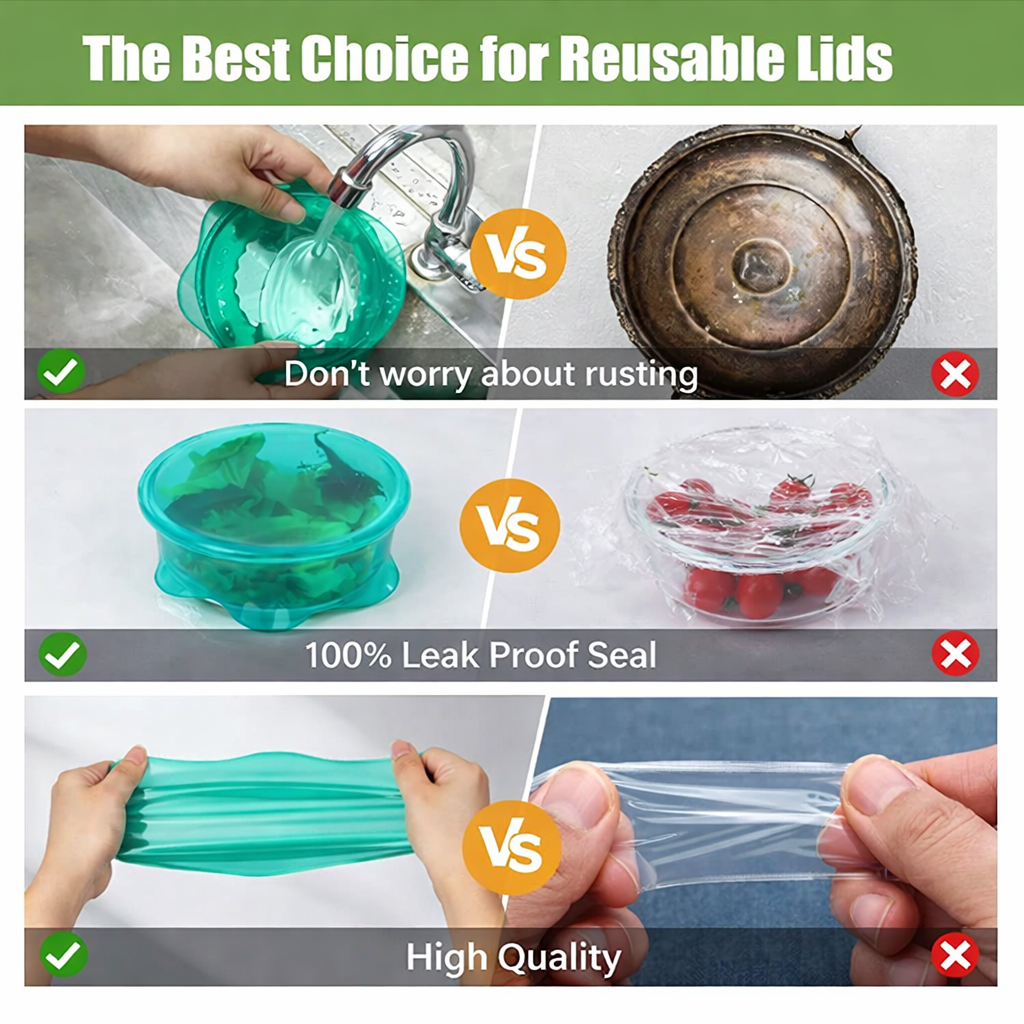Slonkaz™ Reusable Silicone Stretch Lids – No More Plastic Wrap