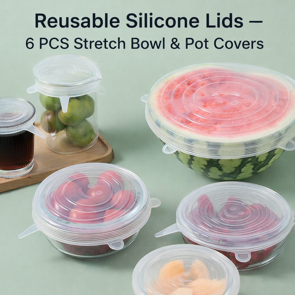 Slonkaz™ Reusable Silicone Lids — 6 PCS Stretch Bowl & Pot Covers