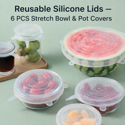 Slonkaz™ Reusable Silicone Lids — 6 PCS Stretch Bowl & Pot Covers