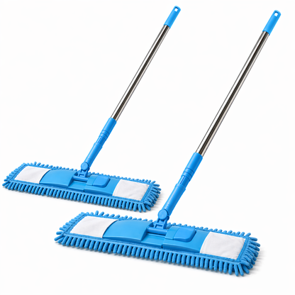 Slonkaz™ Detachable Coral Fleece Flat Mop with Stainless Steel Handle